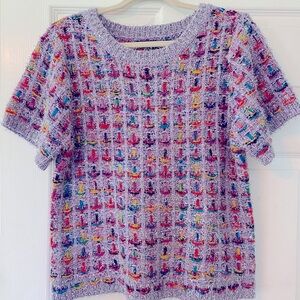 NWOT Very J checked patterned tinsel sweater lavender, large